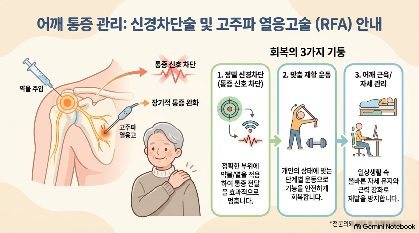 [그림 2] 어깨 통증 관리: 정밀 신경차단술 및 맞춤 재활 3대 기둥